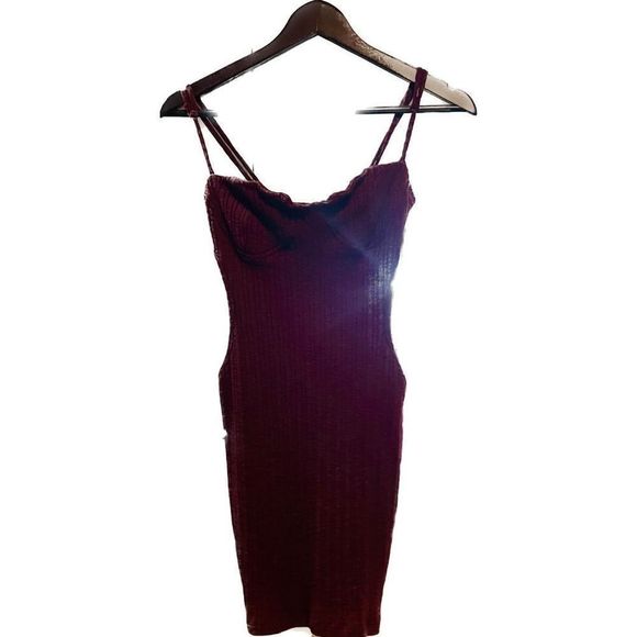 😊 5 FOR 15 😊 SHEIN Sexy Burgundy Side Cut Out Dress - Picture 3 of 5